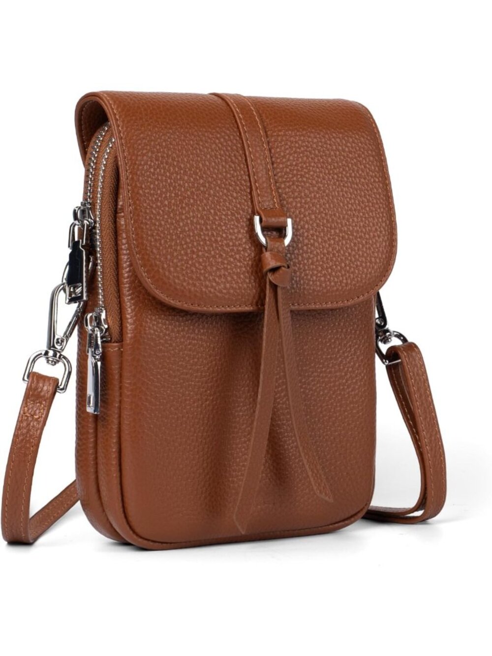 Genuine Leather Small Crossbody Phone Purse Brown Flap Travel Shoulder Bag